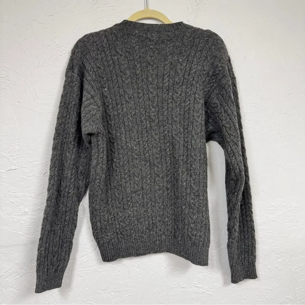 J Crew Vintage Wool Grey Cable Knit Crew Neck Sweater Men’s L Preppy Old Money